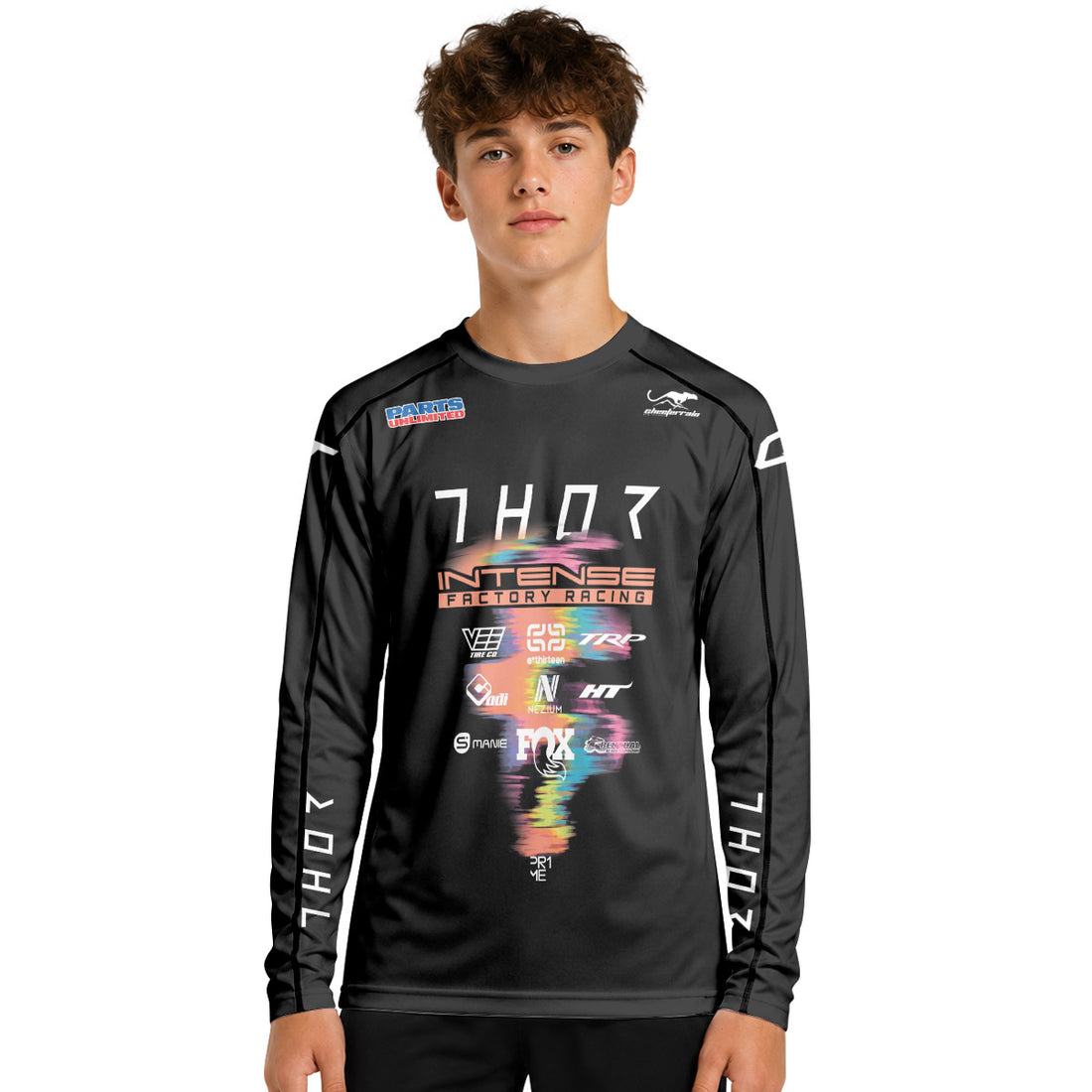 Aaron Gwin Intense Rainbow Brush Stroke Youth Long Sleeve Mountain Bike Jersey