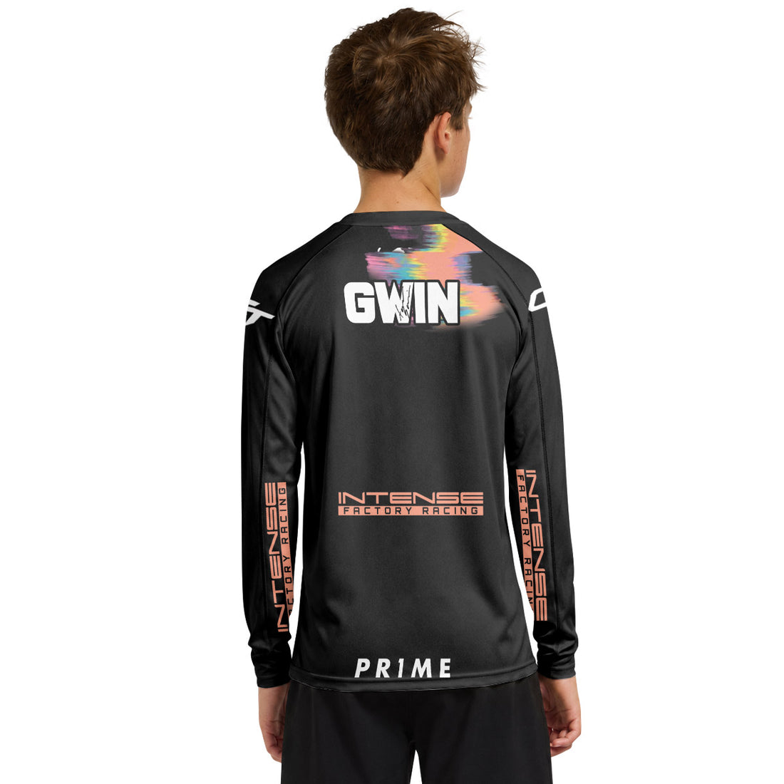 Aaron Gwin Intense Rainbow Brush Stroke Youth Long Sleeve Mountain Bike Jersey