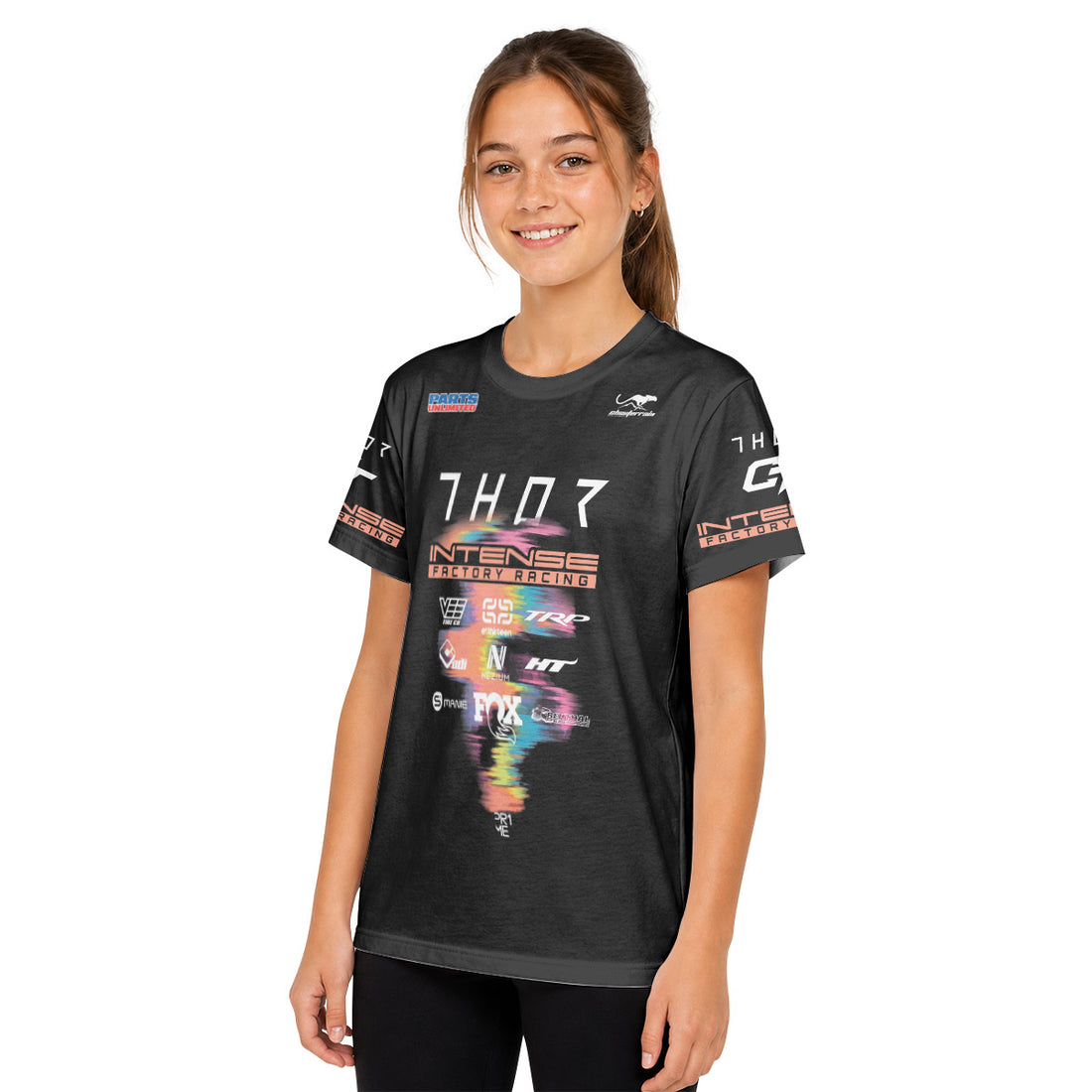 Aaron Gwin Intense Rainbow Brush Stroke Youth Short Sleeve Mountain Bike Jersey