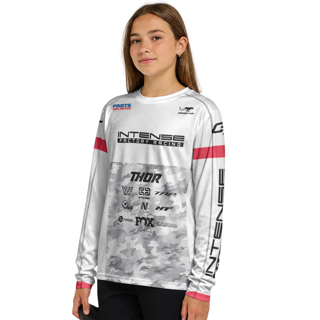 Aaron Gwin Intense White Grey Camo Youth Long Sleeve Mountain Bike Jersey