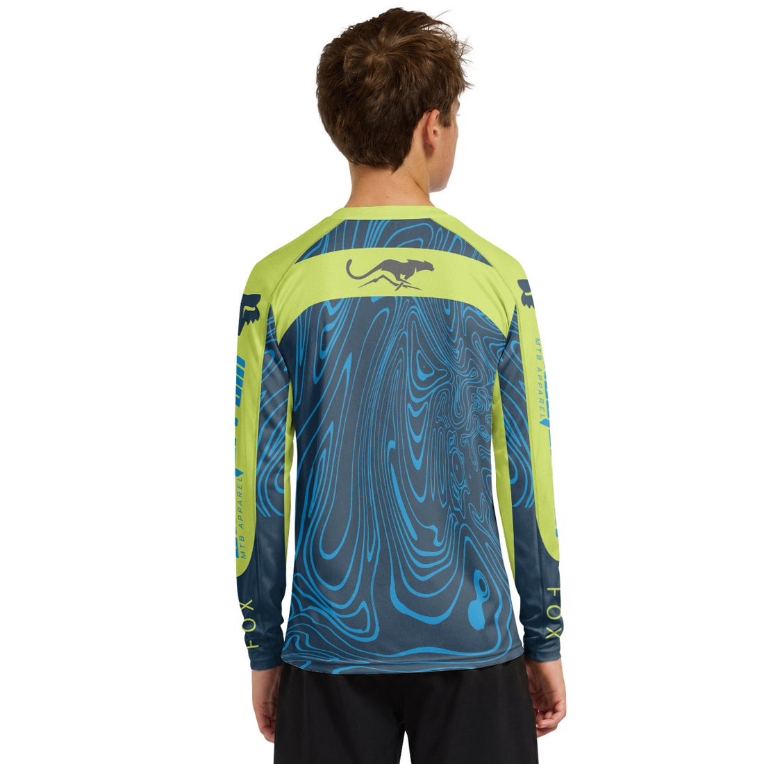Fox Racing Green Blue Topographic Youth Long Sleeve Mountain Bike Jersey