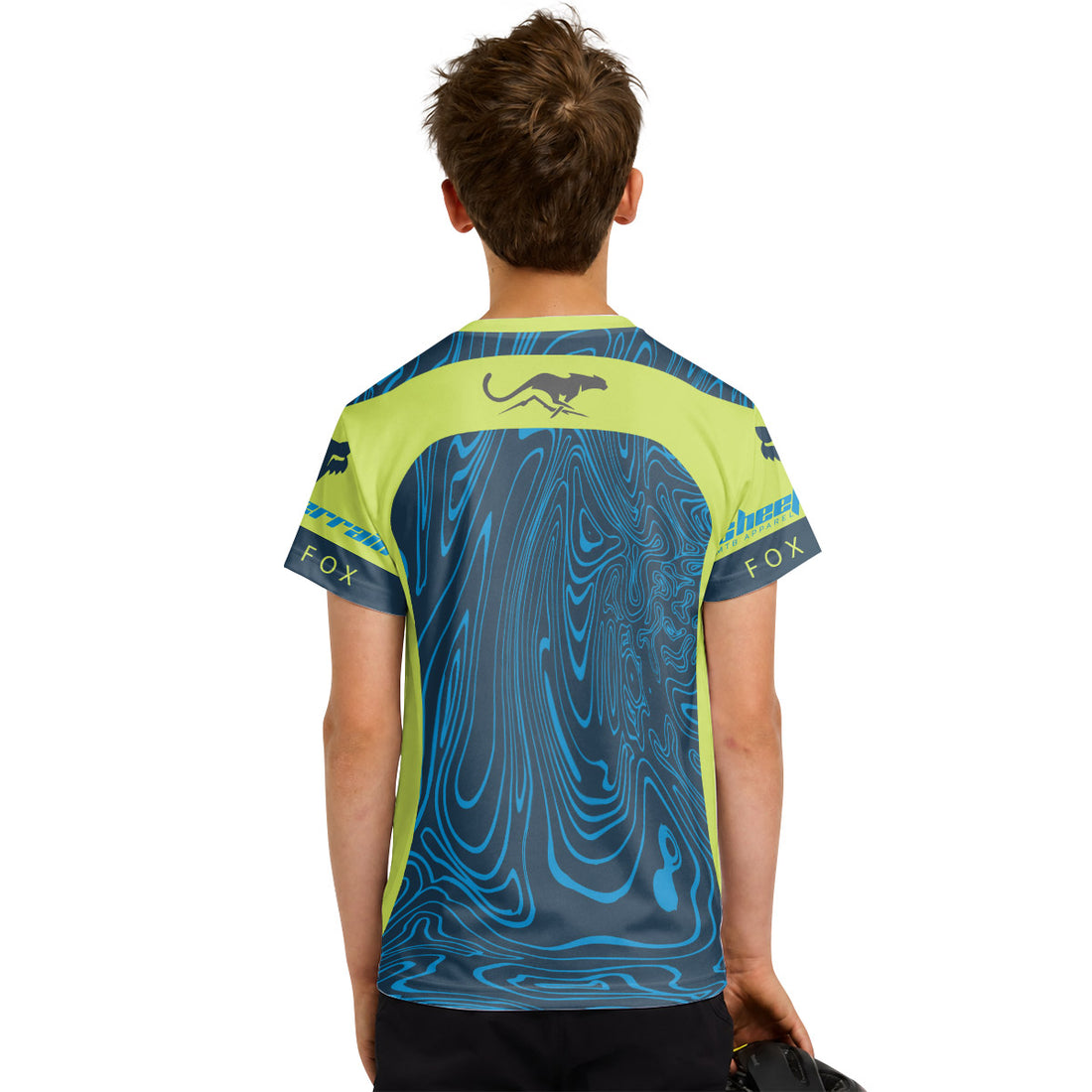 Fox Racing Green Blue Topographic Youth Short Sleeve Mountain Bike Jersey