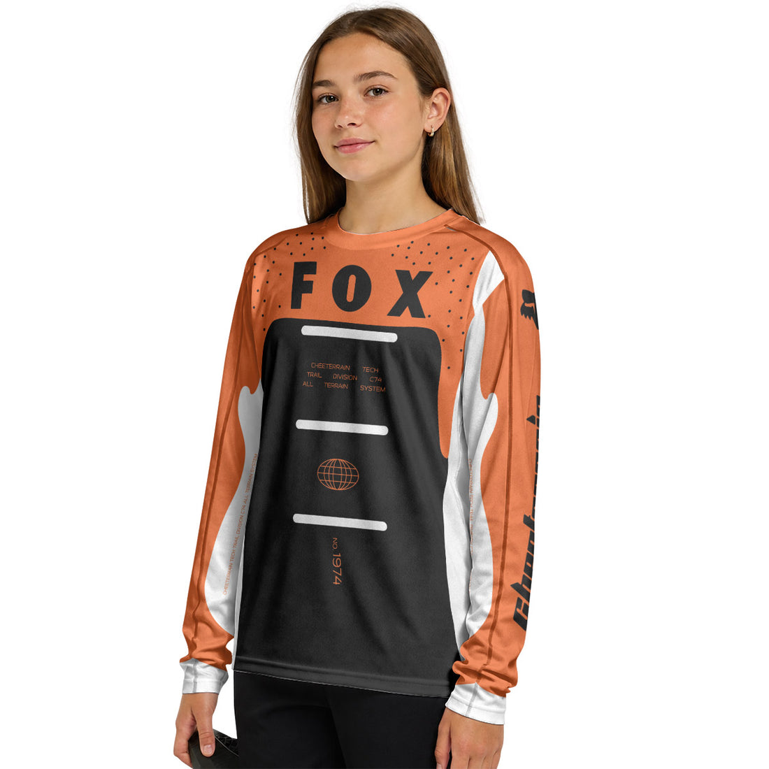 Fox Racing Orange Black Youth Long Sleeve Mountain Bike Jersey