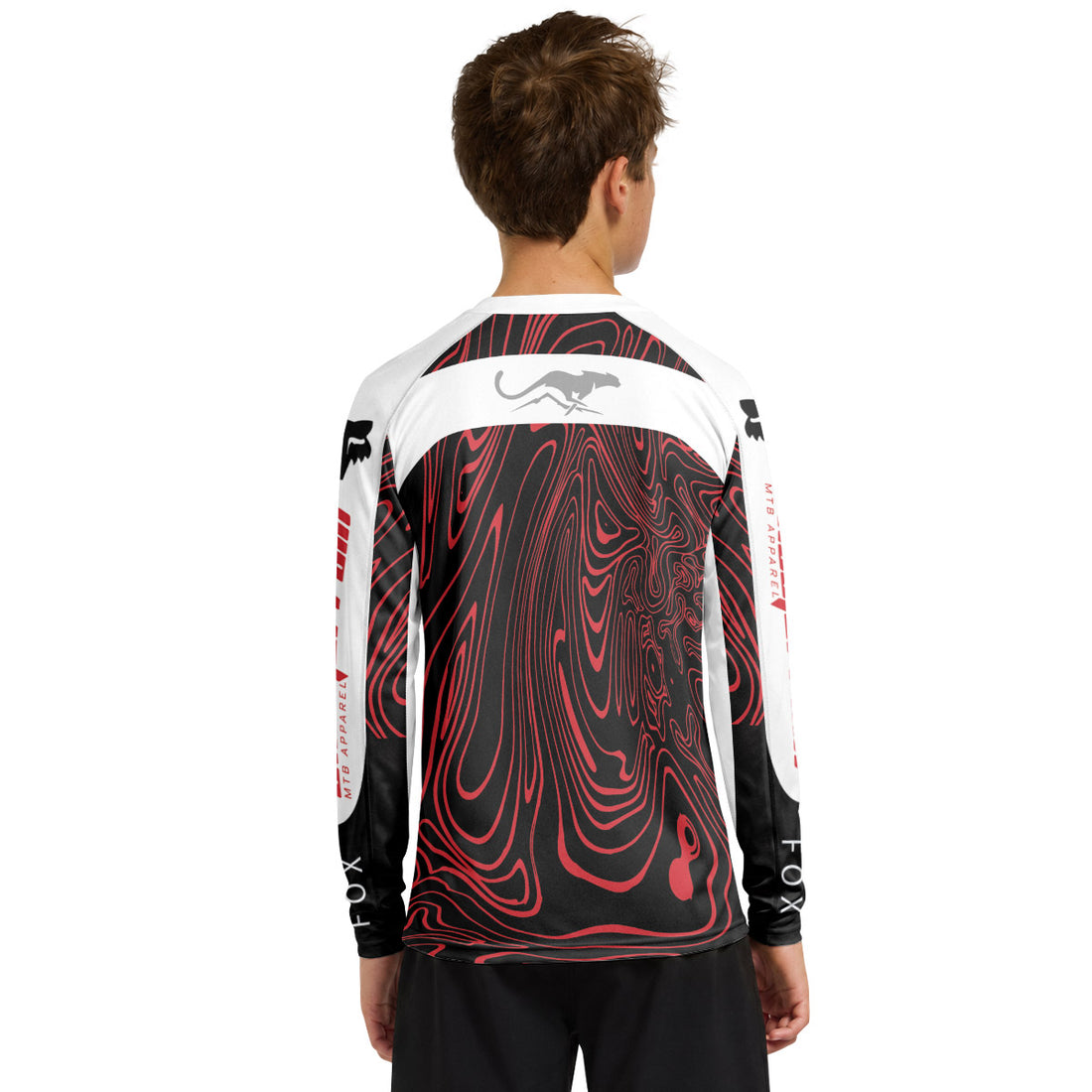 Fox Racing Red White Topographic Youth Long Sleeve Mountain Bike Jersey