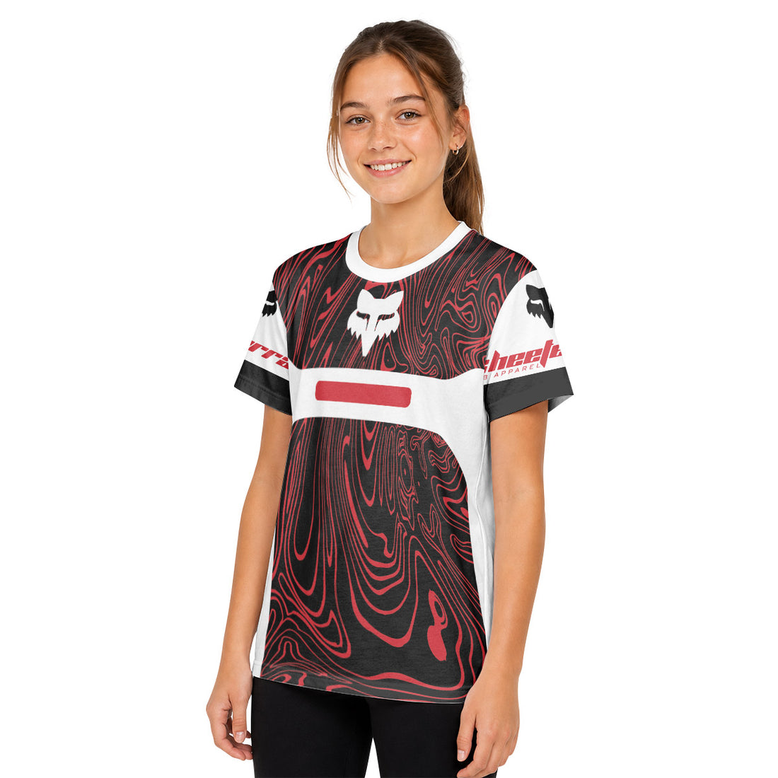 Fox Racing Red White Topographic Youth Short Sleeve Mountain Bike Jersey