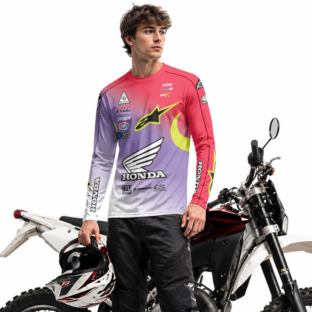 Honda Jett Lawrence 18 Purple Red Long Sleeve Motocross Jersey
