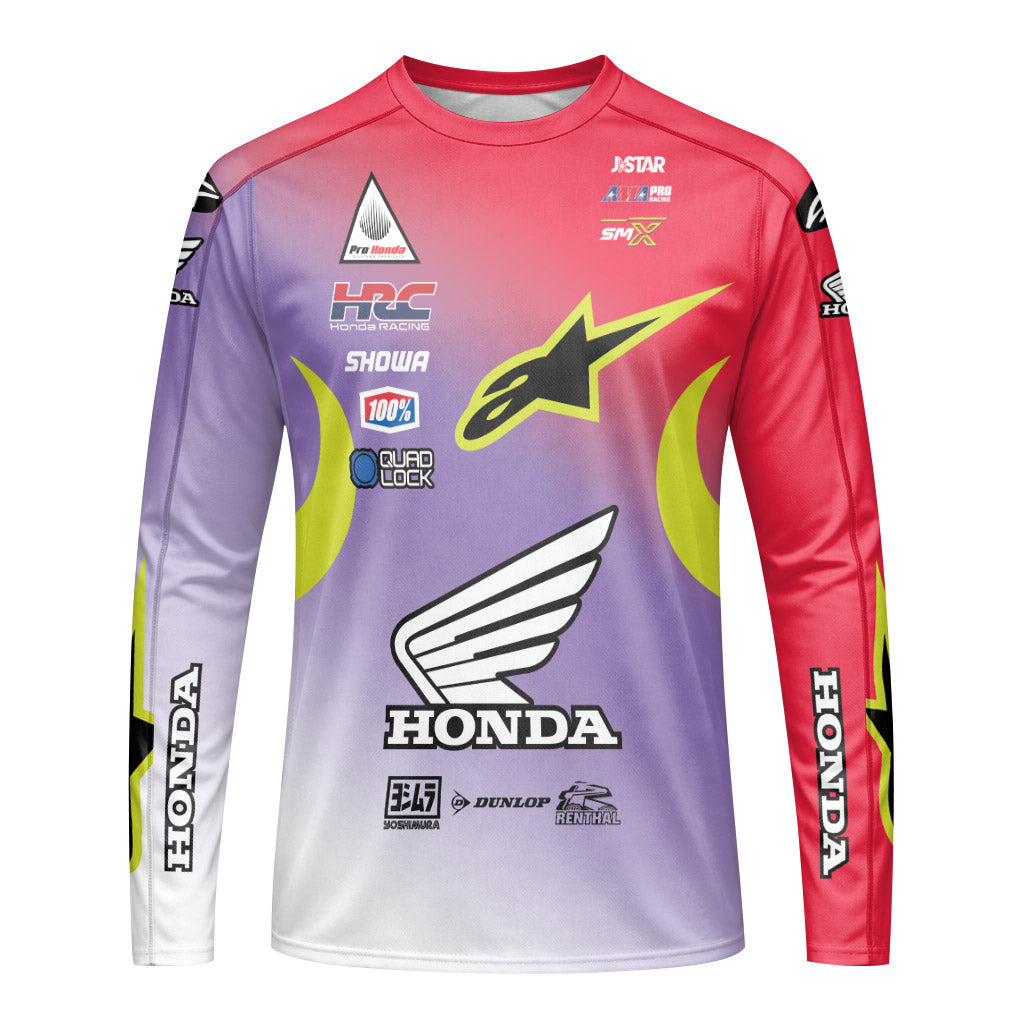 Honda Jett Lawrence 18 Purple Red Long Sleeve Motocross Jersey