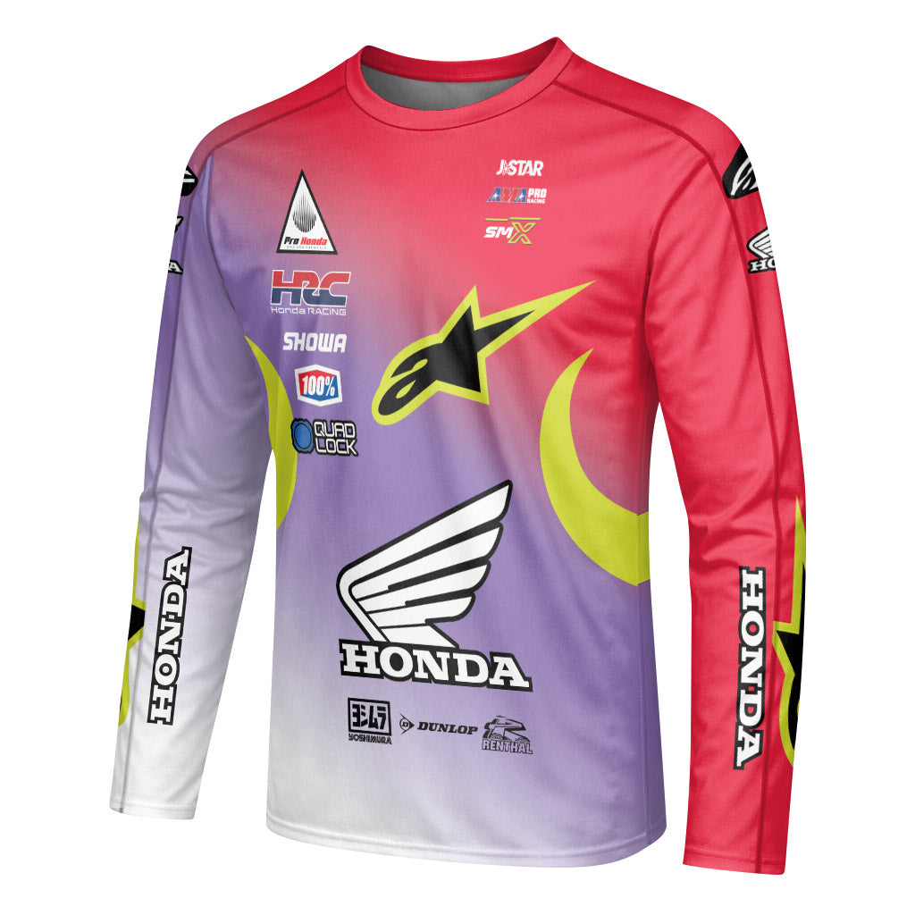 Honda Jett Lawrence 18 Purple Red Long Sleeve Motocross Jersey