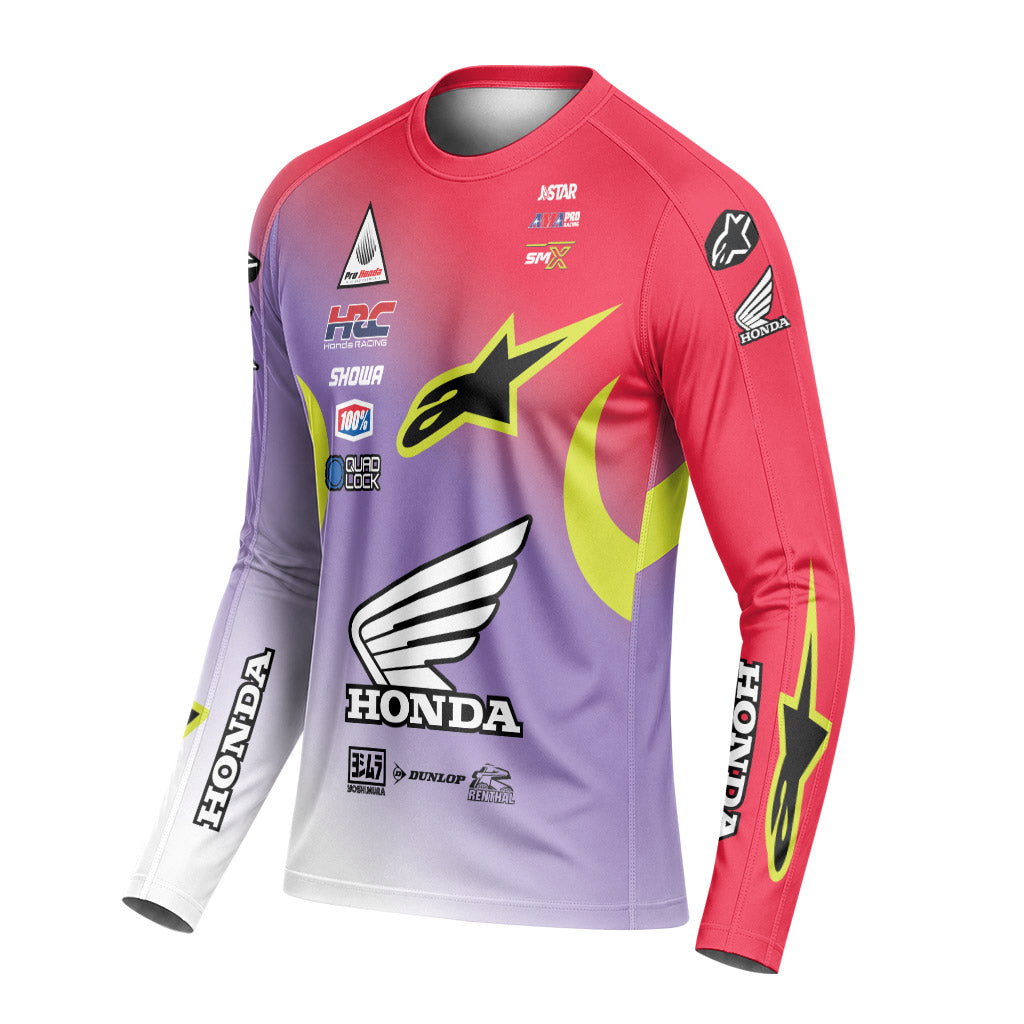 Honda Jett Lawrence 18 Purple Red Long Sleeve Motocross Jersey