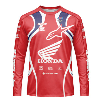 Personalized Honda 18 Red Long Sleeve Motocross Jersey