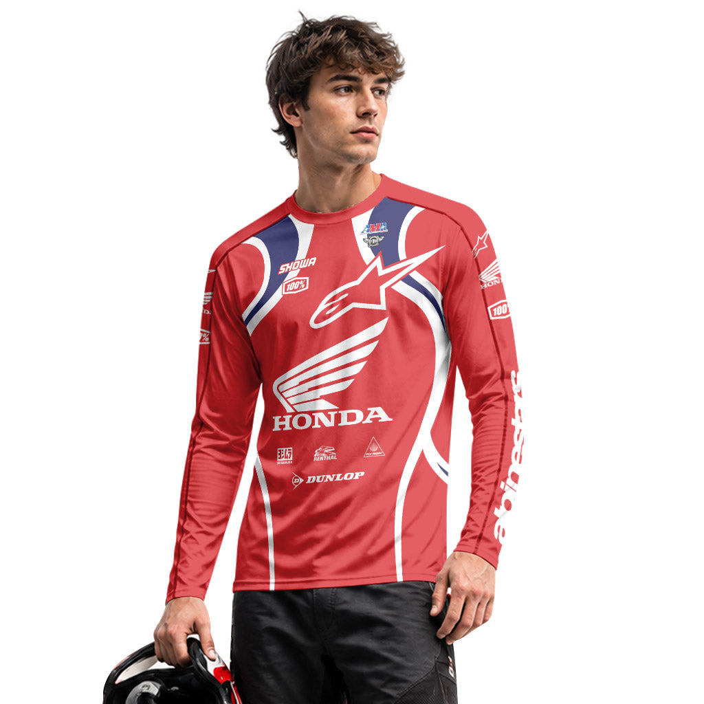 Personalized Honda 18 Red Long Sleeve Motocross Jersey