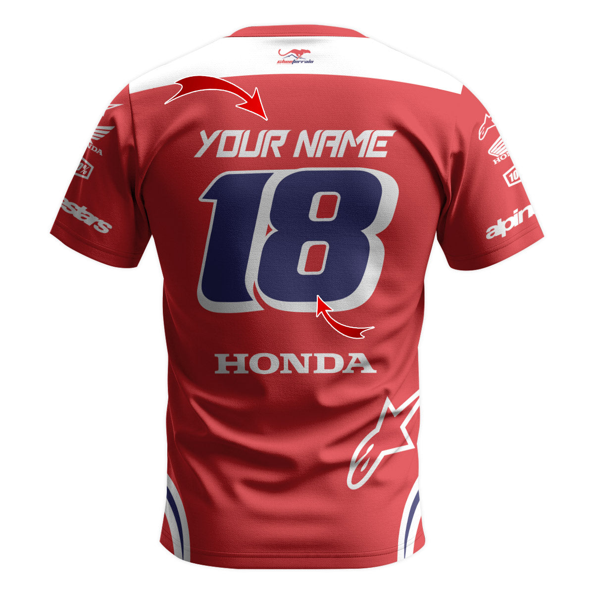 Personalized Honda 18 Red Short Sleeve Motocross Jersey
