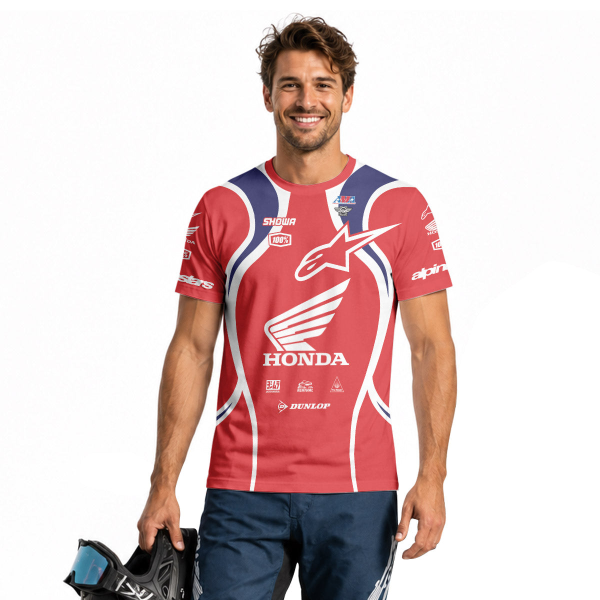 Personalized Honda 18 Red Short Sleeve Motocross Jersey