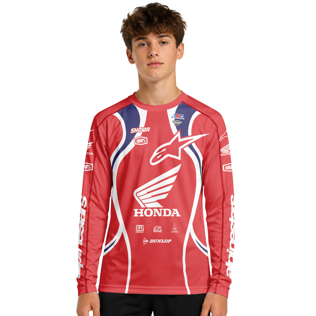 Personalized Honda 18 Red Youth Long Sleeve Motocross Jersey