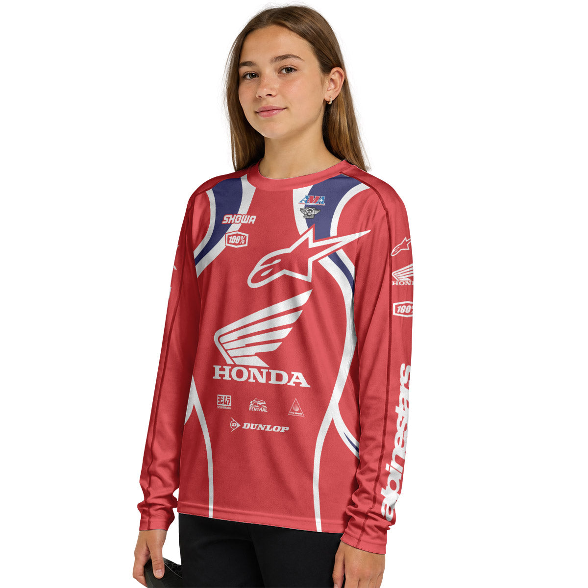 Personalized Honda 18 Red Youth Long Sleeve Motocross Jersey