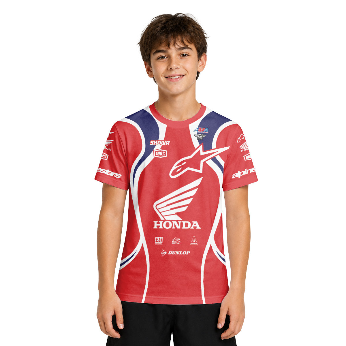 Personalized Honda 18 Red Youth Short Sleeve Motocross Jersey