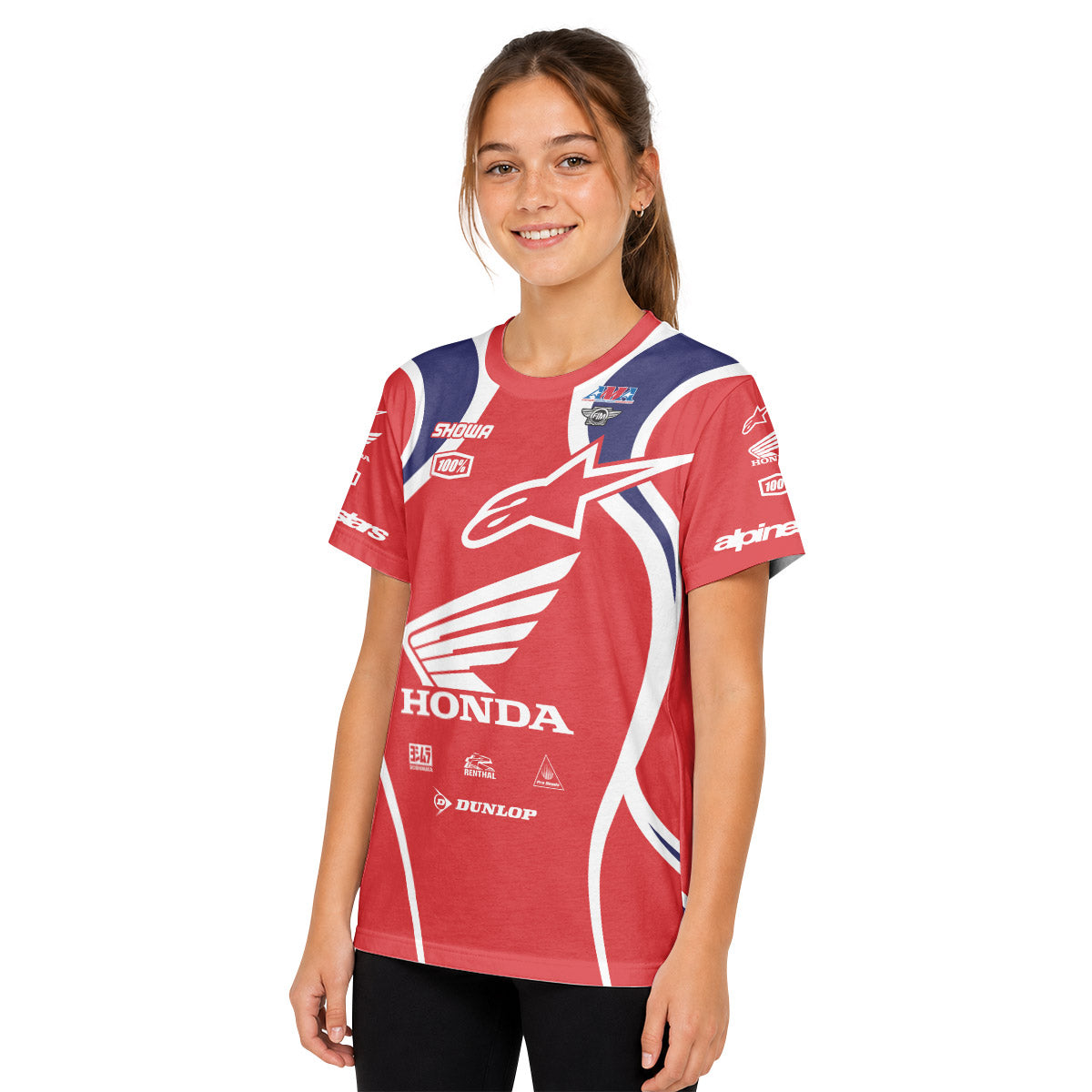 Personalized Honda 18 Red Youth Short Sleeve Motocross Jersey