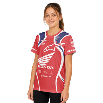 Personalized Honda 18 Red Youth Short Sleeve Motocross Jersey