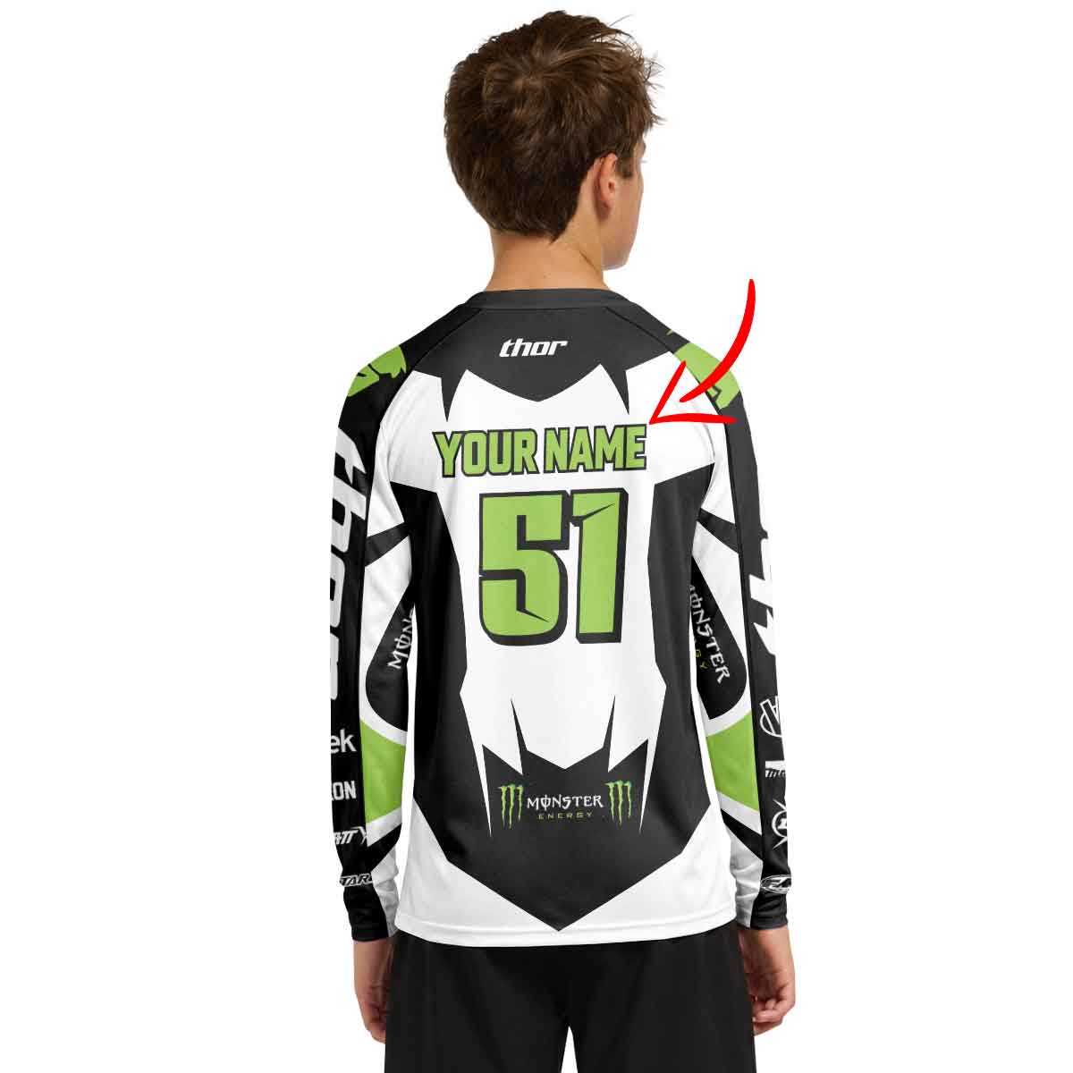 Personalized Kawasaki Youth Long Sleeve Motocross Jersey