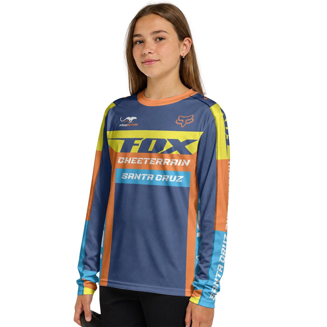 Santa Cruz Racing Blue Orange Youth Long Sleeve Mountain Bike Jersey