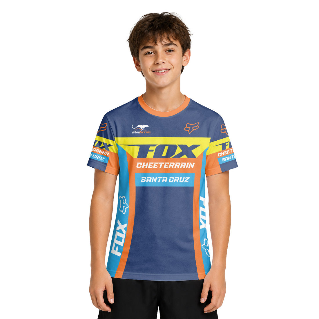 Santa Cruz Racing Blue Orange Youth Short Sleeve Mountain Bike Jersey