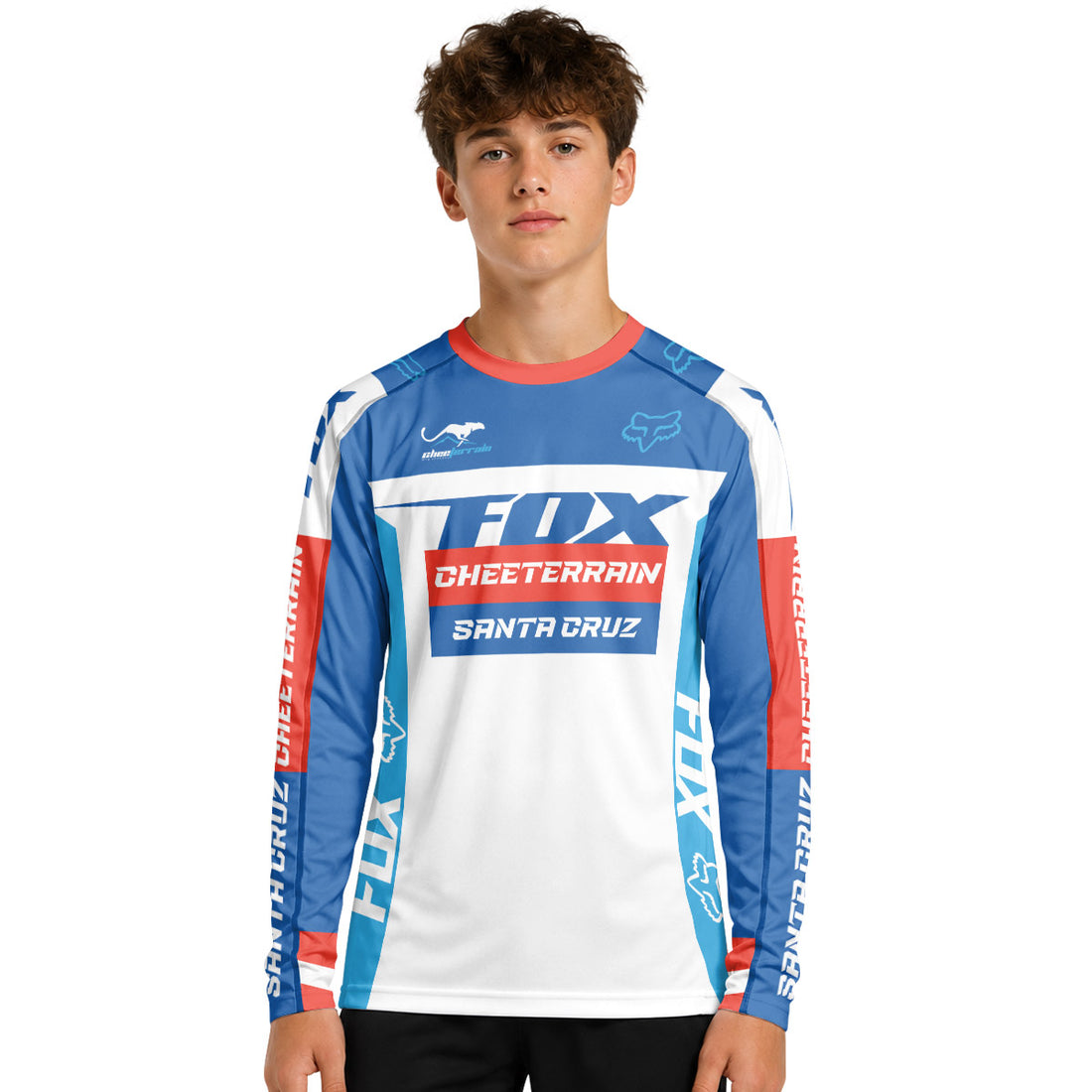 Santa Cruz Racing Blue Red Youth Long Sleeve Mountain Bike Jersey