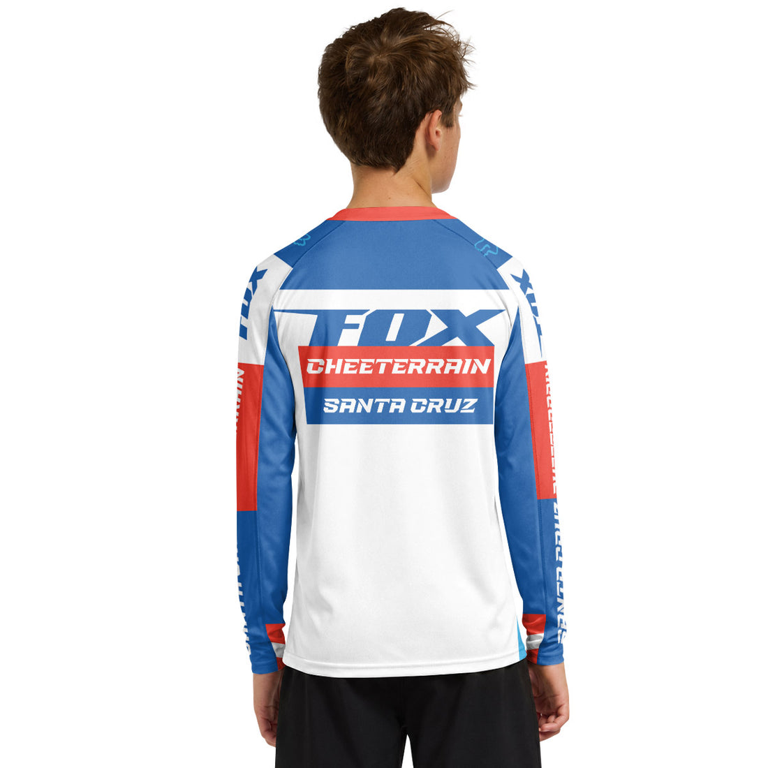 Santa Cruz Racing Blue Red Youth Long Sleeve Mountain Bike Jersey