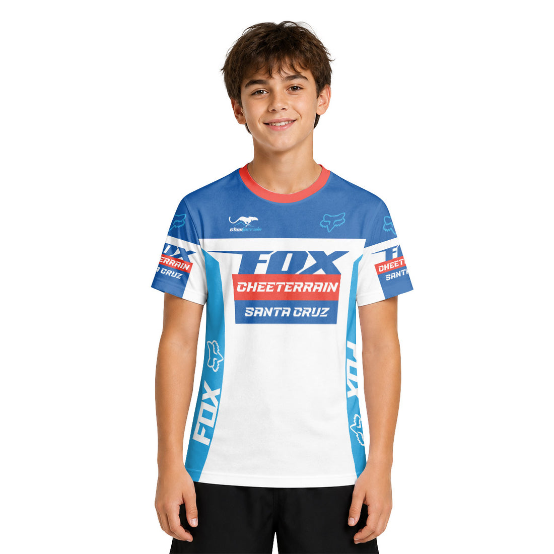 Santa Cruz Racing Blue Red Youth Short Sleeve Mountain Bike Jersey