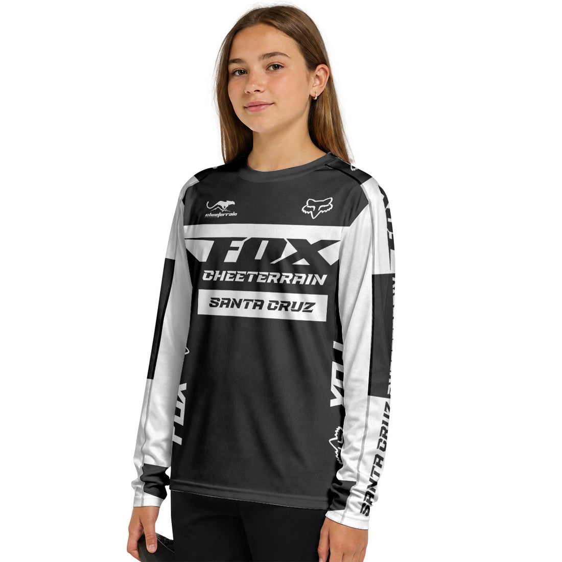 Santa Cruz Racing White Youth Long Sleeve Mountain Bike Jersey